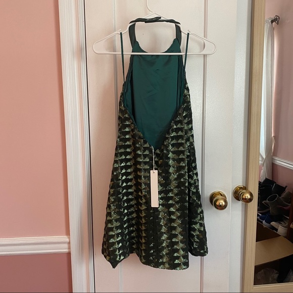 Line & Dot Viola Green Sequin Halter Swing Dress - Picture 4 of 11